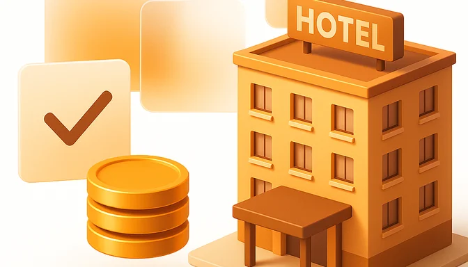 Hotelkosten-Klausel Versicherung mit Koffer und Bett-Symbol