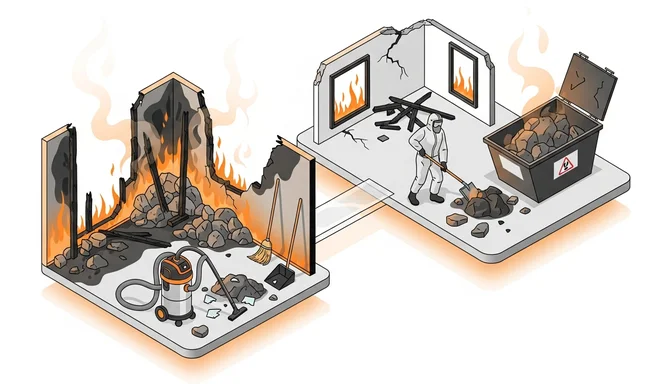 Sanierungsteam bei der professionellen Brandsanierung eines Gebäudes