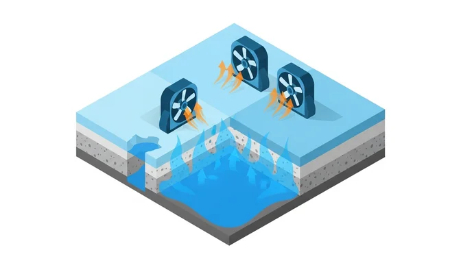 Bautrockner im Einsatz zur Estrich-Trocknung nach Wasserschaden