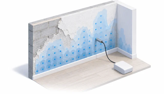Gutachter misst die Feuchtigkeit einer Wand nach einem Wasserschaden