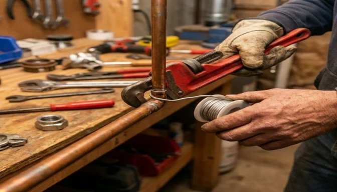 Installateur repariert Heizungsrohr