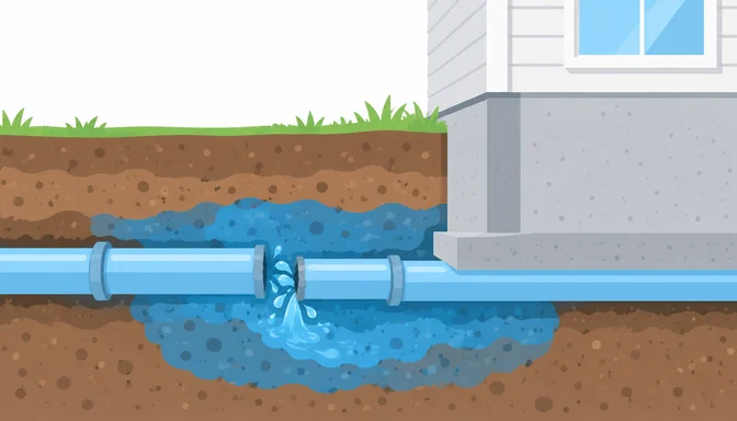 Freigelegte Wasserleitung bei einem Rohrbruch außerhalb des Gebäudes