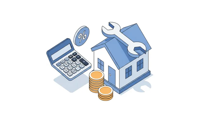 Steuererklärung mit Handwerkerrechnung und Taschenrechner auf einem Schreibtisch