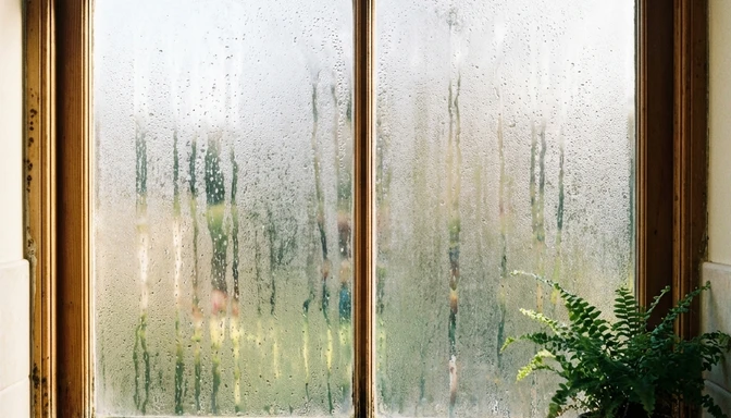 Digitales Feuchtigkeitsmessgerät wird an Wand gehalten, Display zeigt Wert