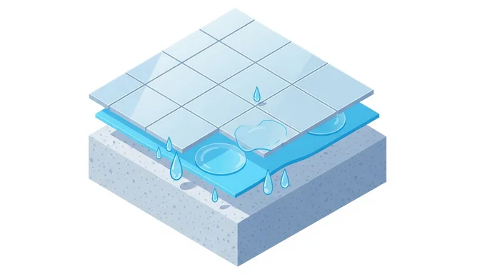 Abdichtungsschichten im Badezimmer als Querschnitt-Darstellung