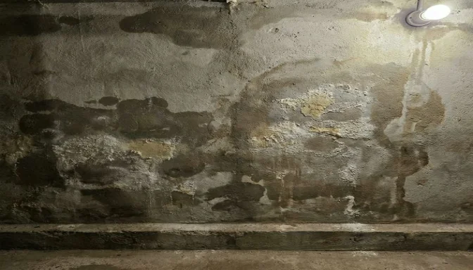 Feuchter Keller mit sichtbaren Wasserschäden an der Wand