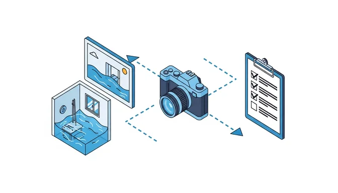 Dokumentationsprozess bei Wasserschäden mit Kamera und Zeitstrahl