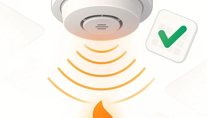 Rauchmelder an Decke mit Test-Knopf-Prüfung nach Brand